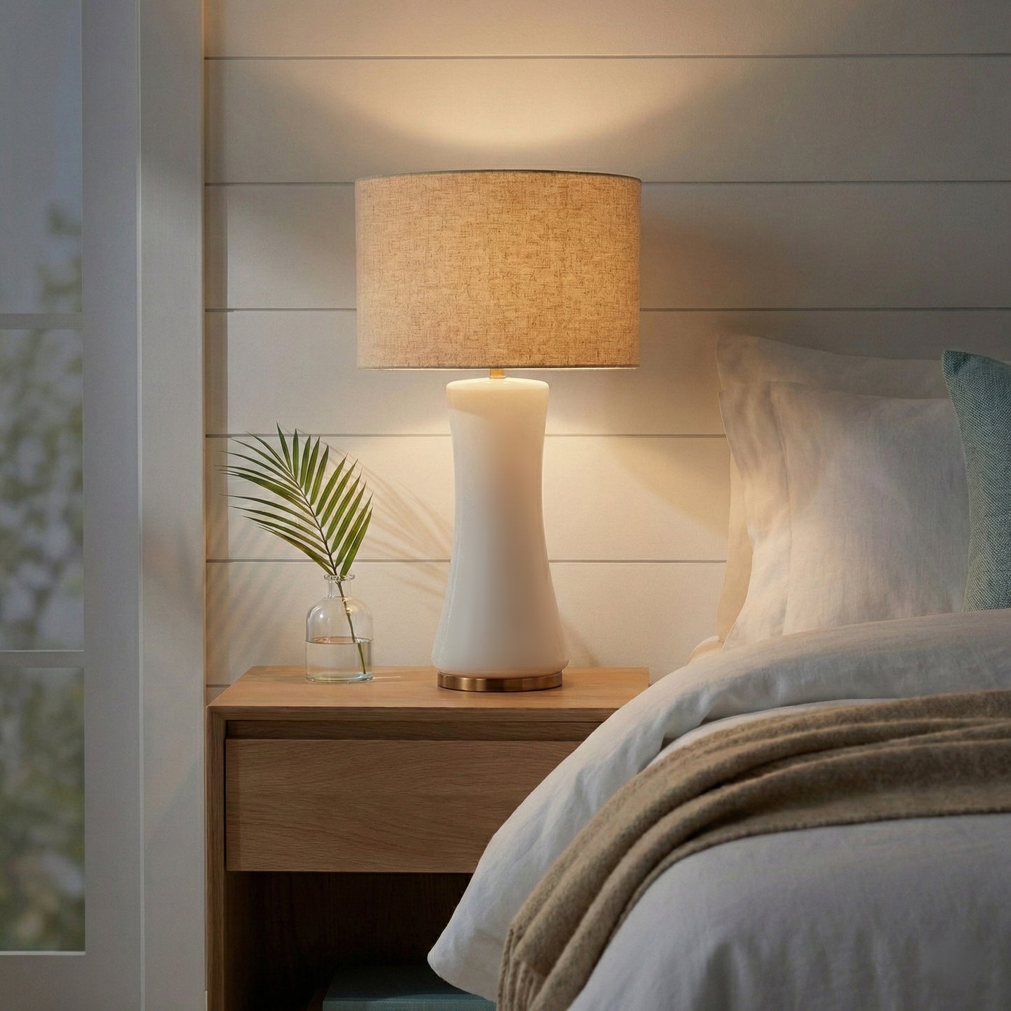 Cascade Glass Lamp Golden Base Off White Table