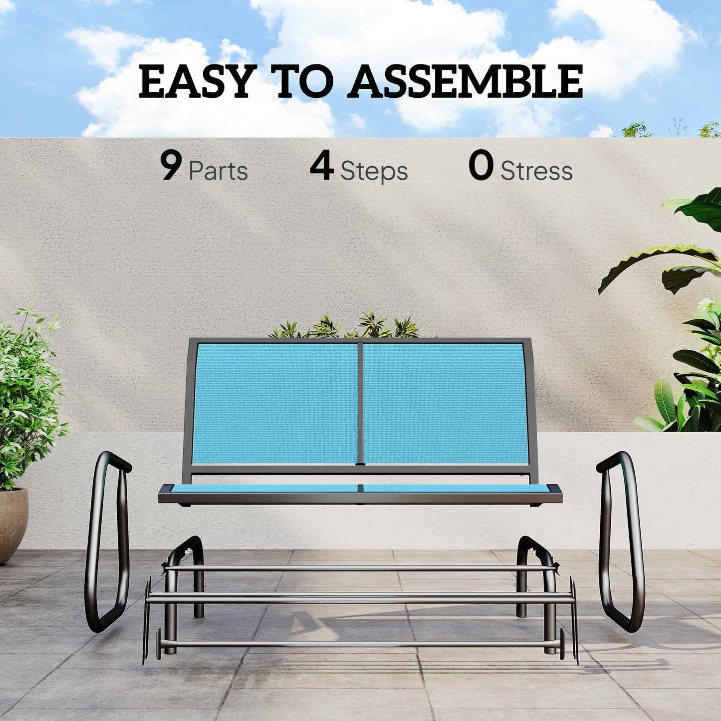 Outdoor Double Glider Bench - Patio Swing Rocking Chair - Blue