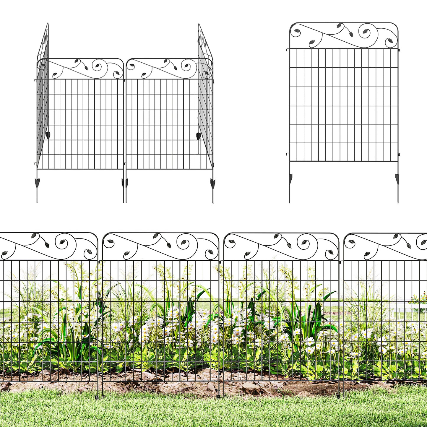 4 Pack Steel Garden Fence Panels - Rust-Resistant Black Edging