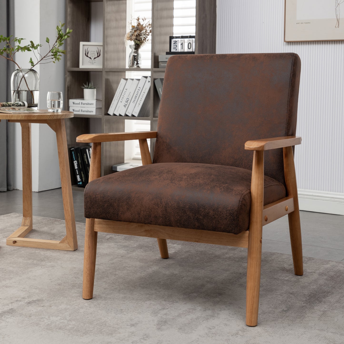 25.38 Wide Classic Mid-Century Modern Arm Chair, Brown