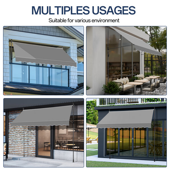 Retractable Patio Awning - Grey Sun Shade Shelter with Adjustable Frame