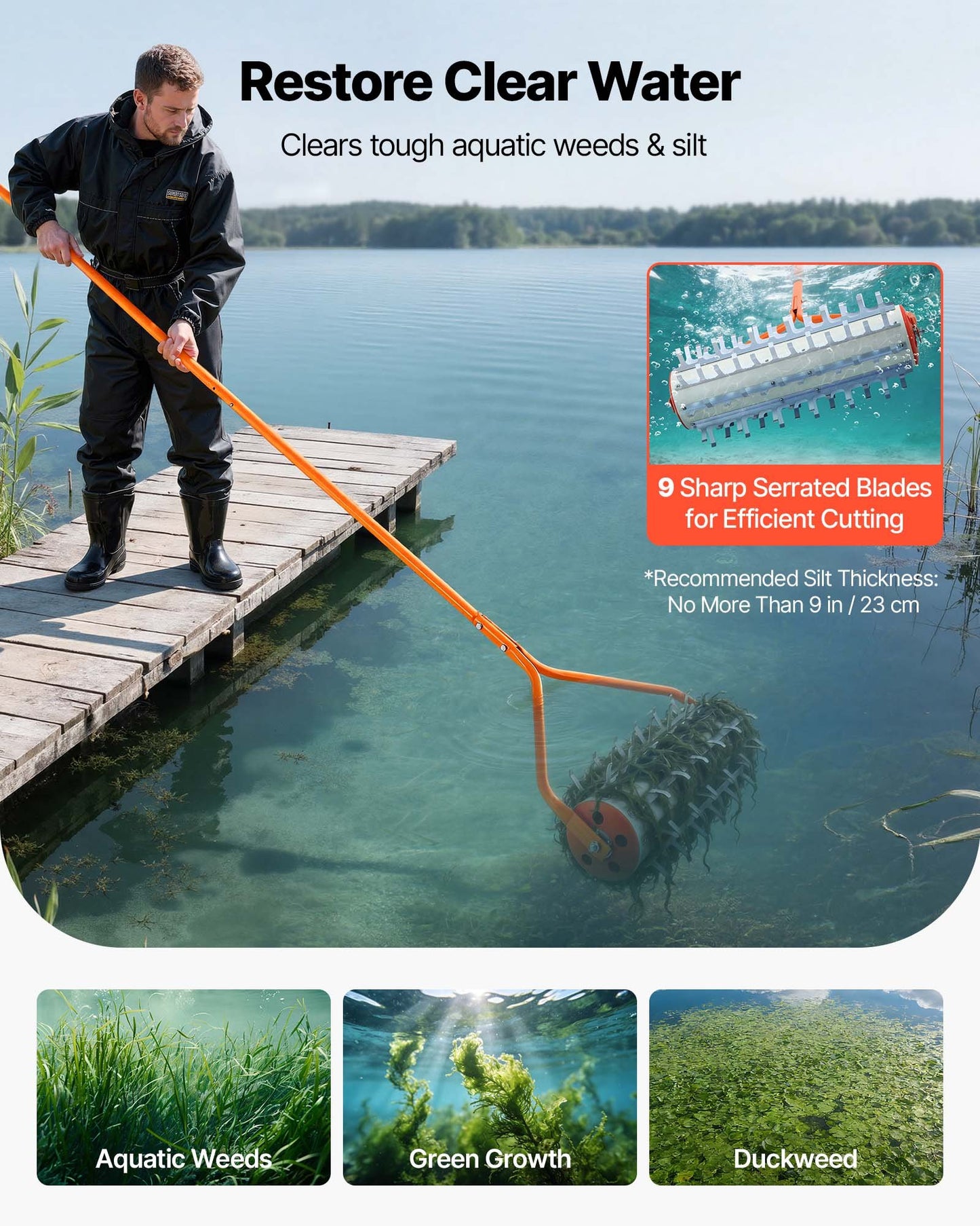 Lake Weed Roller with Aluminum Handles – Pond & Lake Weed & Muck Removal Tool