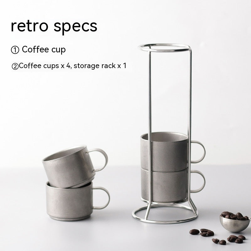 Outdoor Double-Deck Stainless Steel Coffee Cups Set with Storage Rack - Anti-Scald Insulated Drinkware