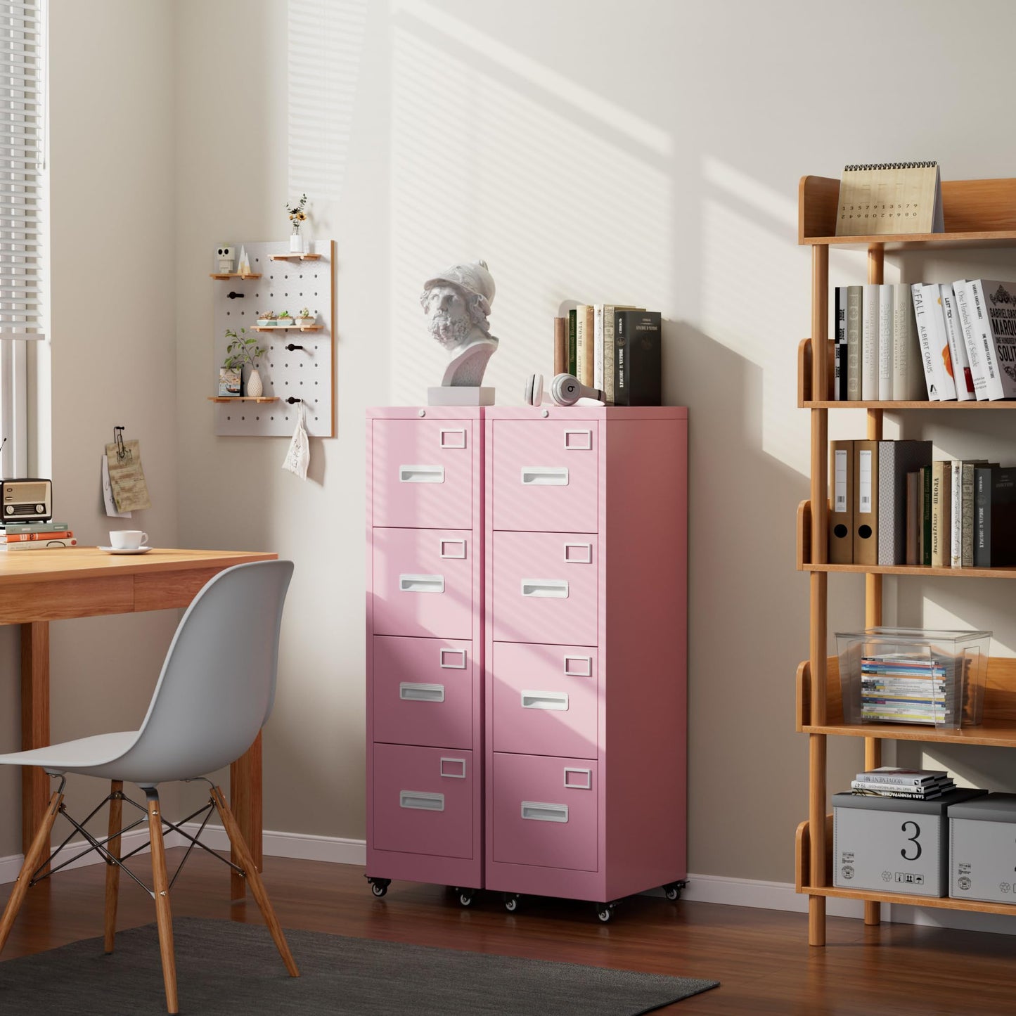 4 Drawer Lockable File Cabinet on Wheels - Pink