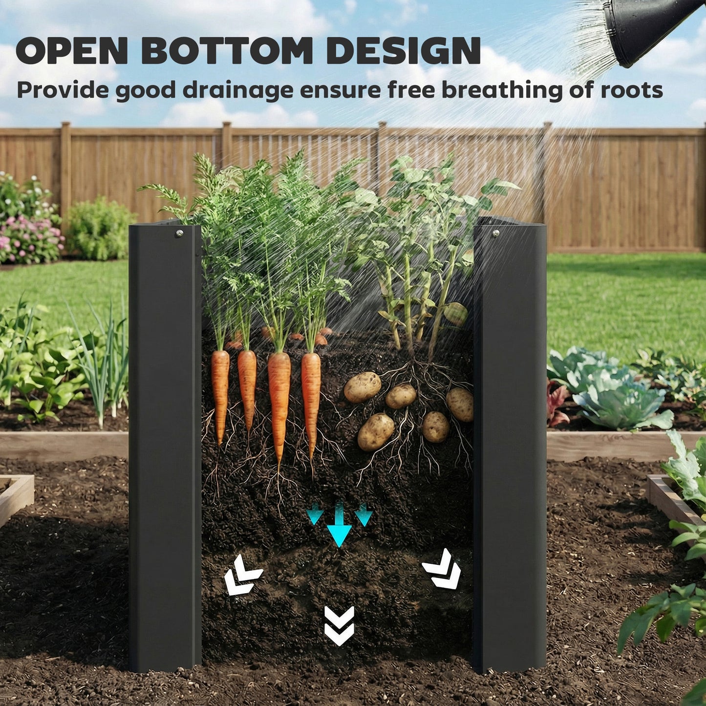 Galvanized Steel Raised Garden Bed with Gloves - Outdoor Planter Box 1.4x1.4x1.5 ft Black