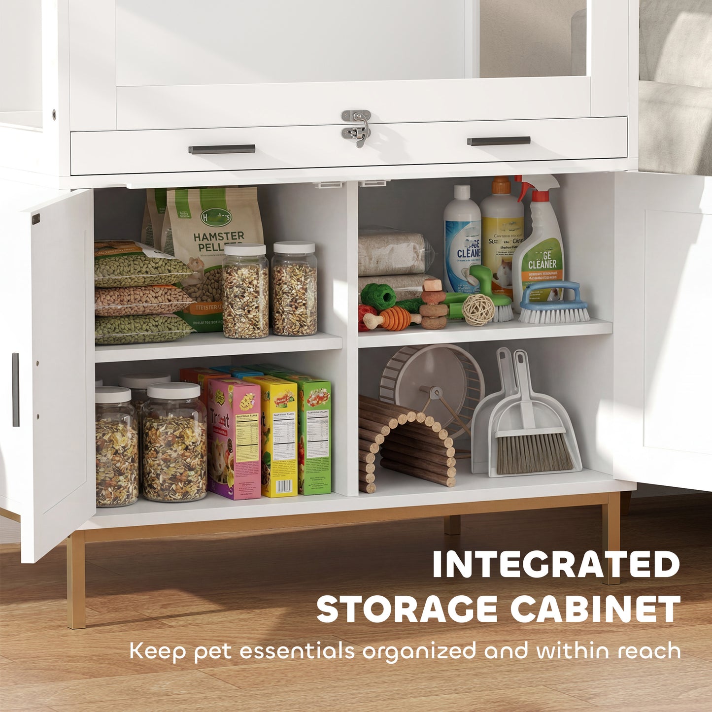 Hamster Cage with Storage Cabinet, Acrylic Panels & Pull-Out Tray, 30x19.5x36 Inches