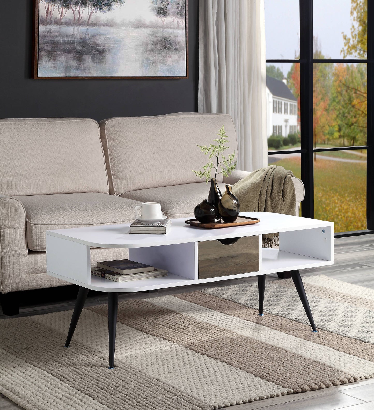 Halima Coffee Table - White & Black Finish with Storage