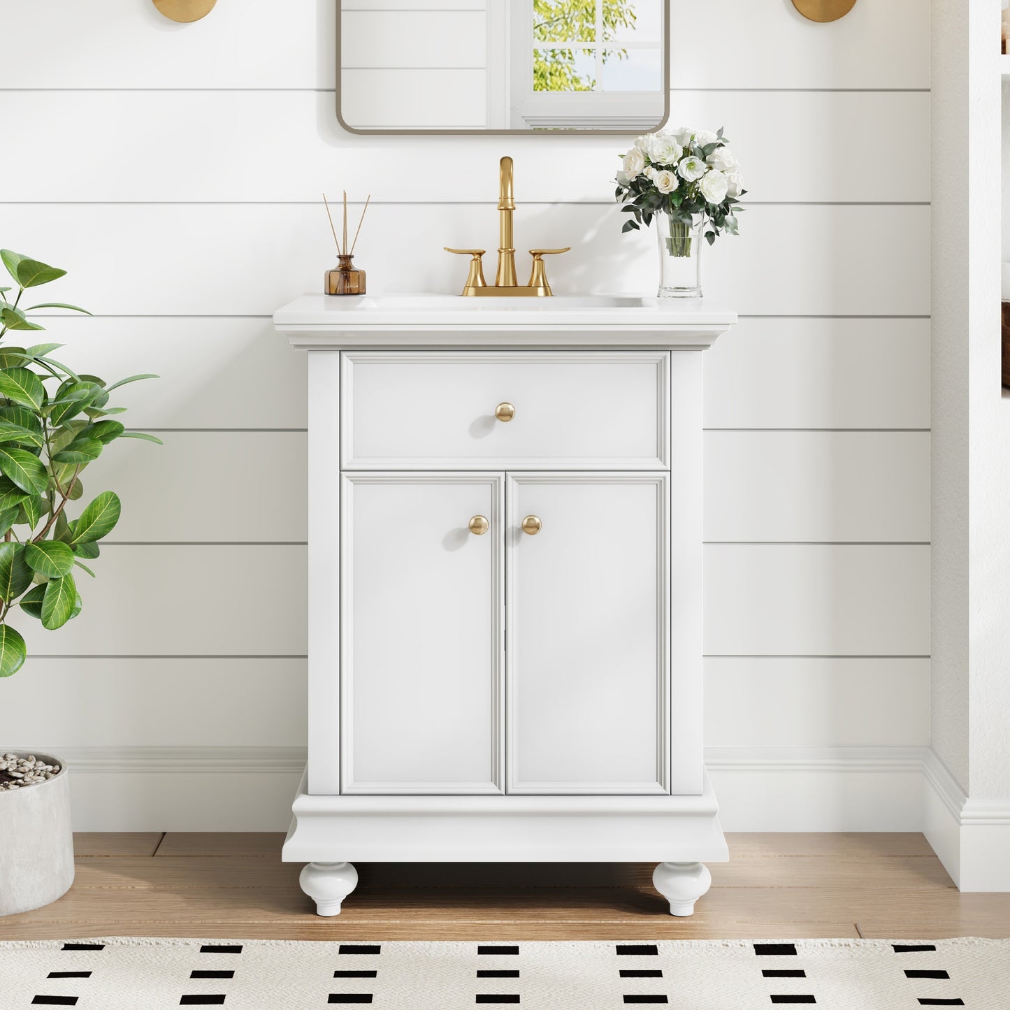 24" Modern Bathroom Vanity with Tip-Out Drawer - White