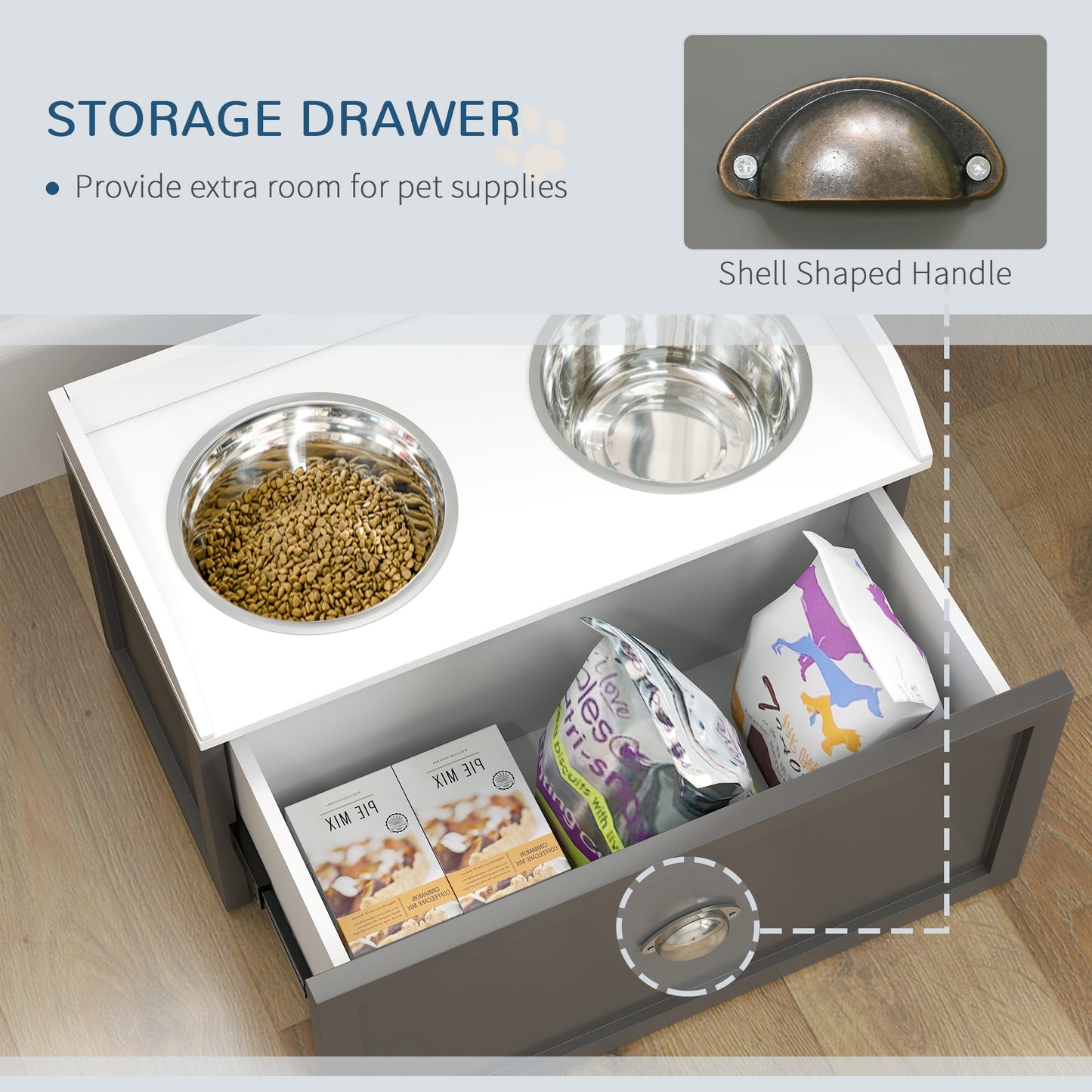 Elevated Pet Feeding Station with Storage for Large Dogs - Gray