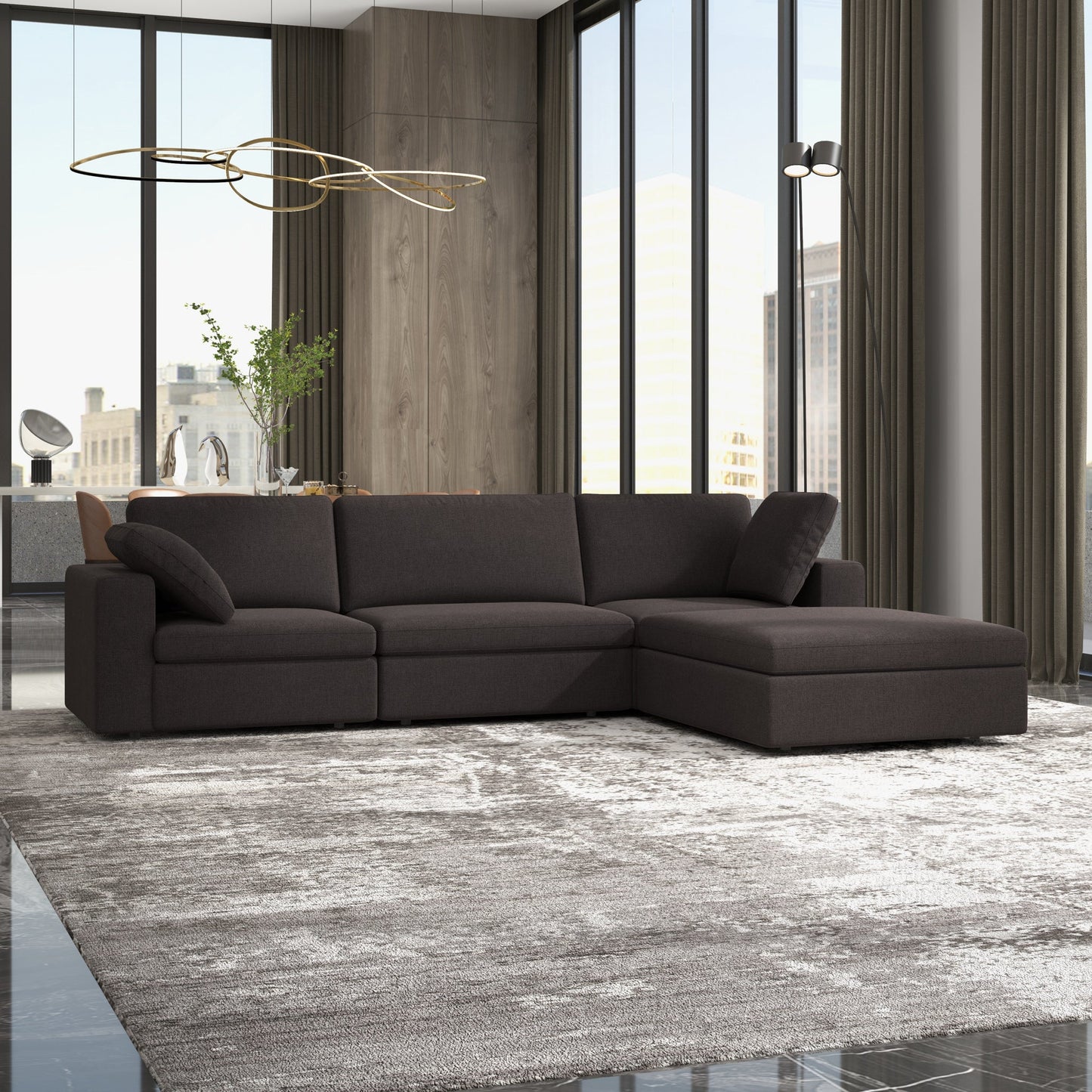 Cecilia Modular Corner Sectional Modern Fabric Sofa Dark Gray