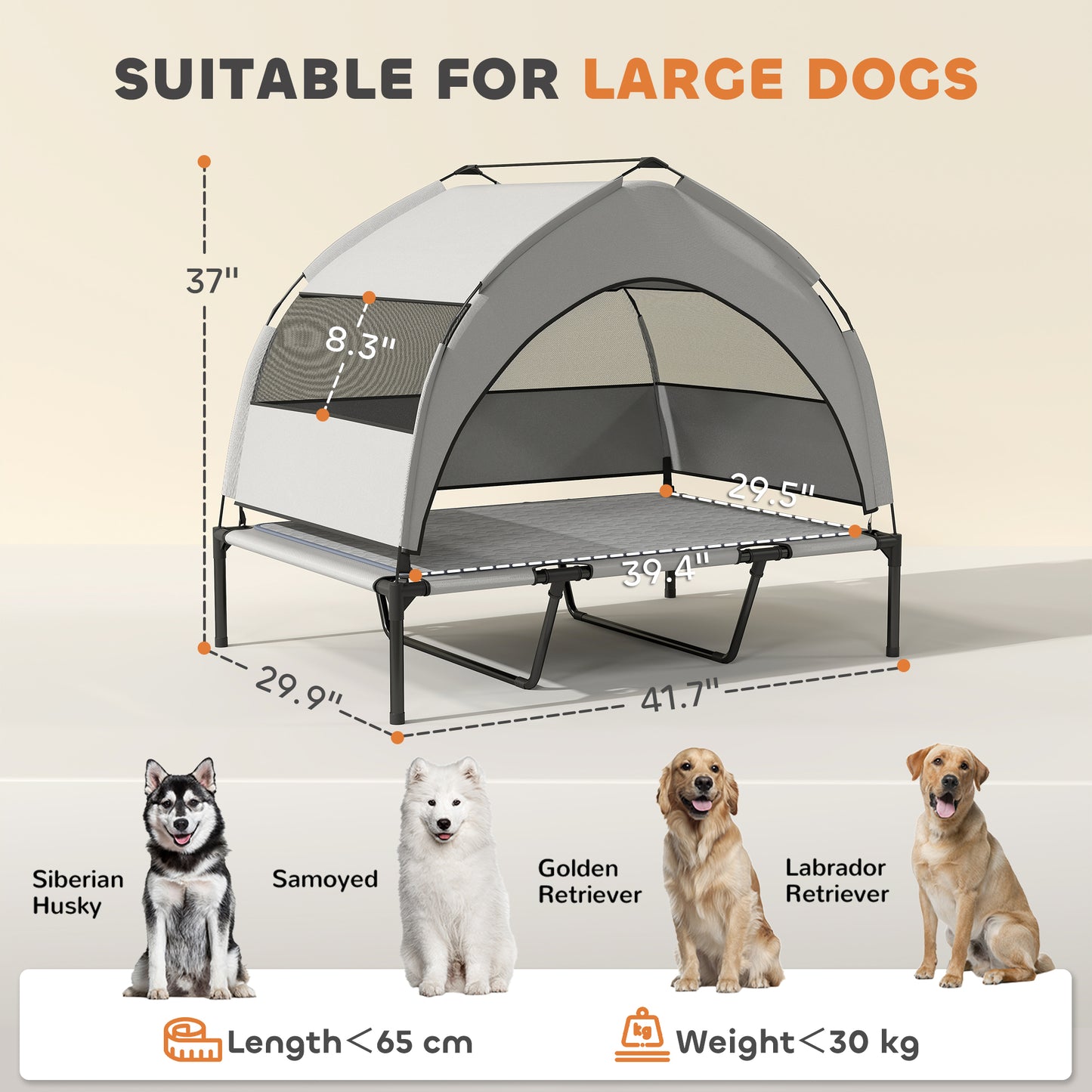 Outdoor Elevated Dog Bed with Removable Canopy and Cooling Pad - 42x30 Inches