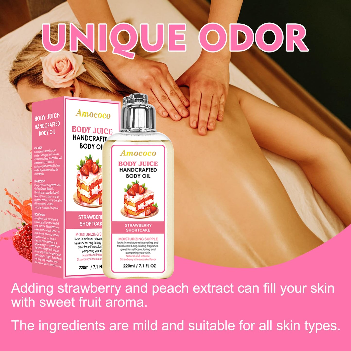 Strawberry Shortcake Body Oil - 220ml Moisturizing & Hydrating Massage Oil