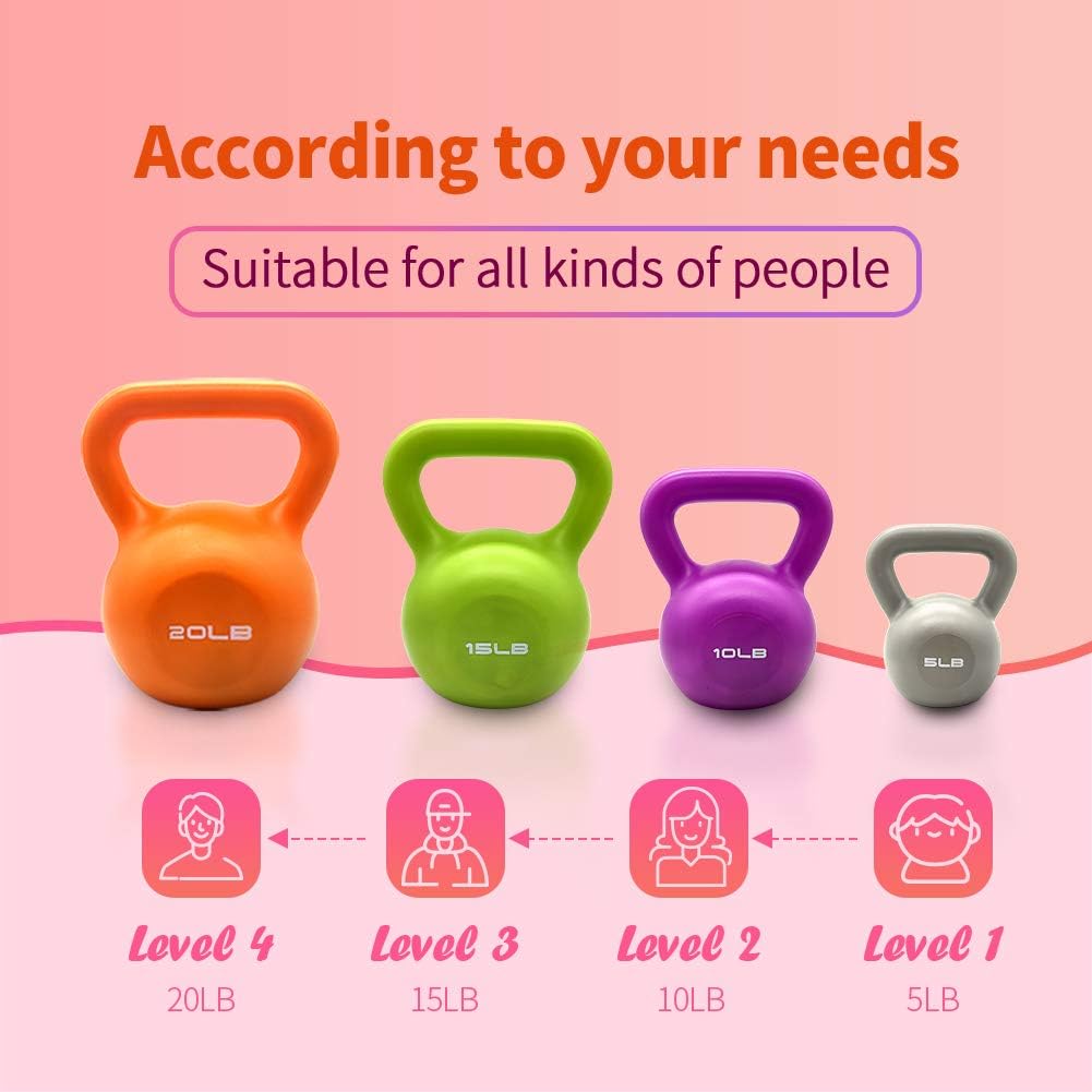 10lbs Kettlebell Set - Vinyl Coated Weight for Home Gym, Purple