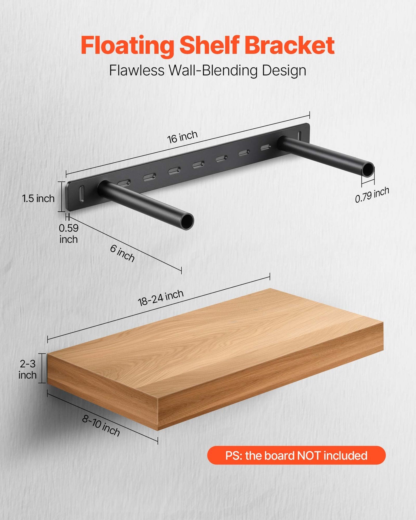 Heavy Duty Floating Shelf Brackets 16 Inch Support Up to 150 lbs Black