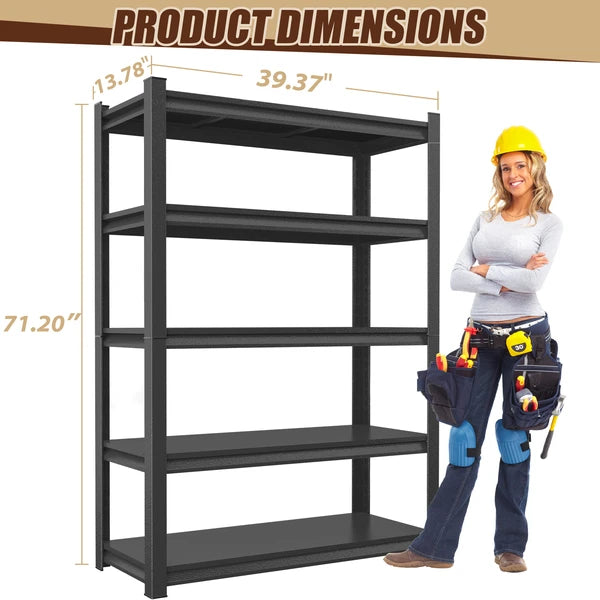 5-Tier Metal Storage Shelving, Industrial Utility Rack, Adjustable