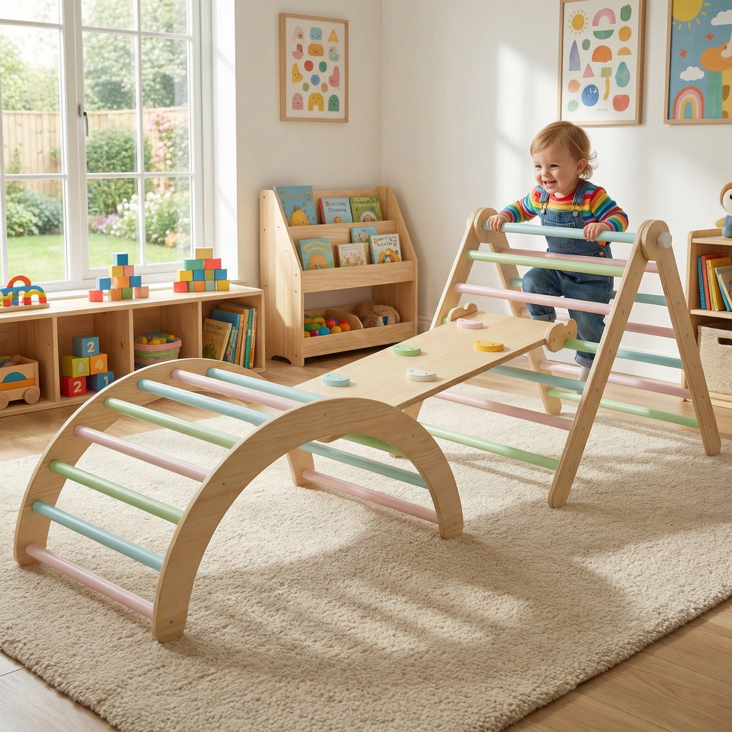 Toddler Climbing Toy Wooden Arch Ramp Ladder Set Indoor Playground
