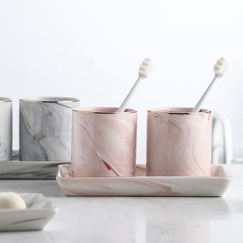 Marble Bathroom Tray Set with Cups and Bowls - Home Storage Organizer