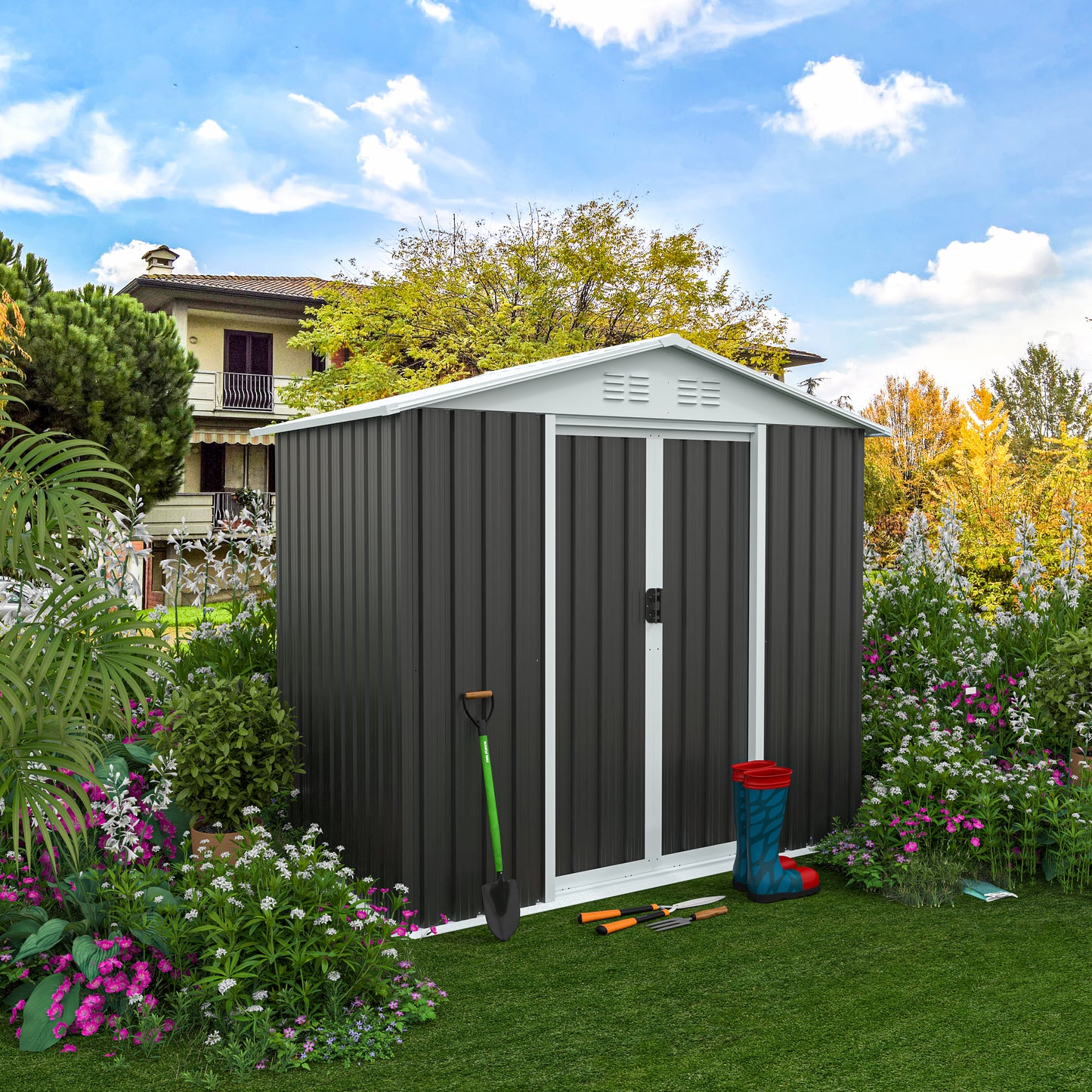 Outdoor Storage Shed 6FT x 4FT Apex Roof - Grey
