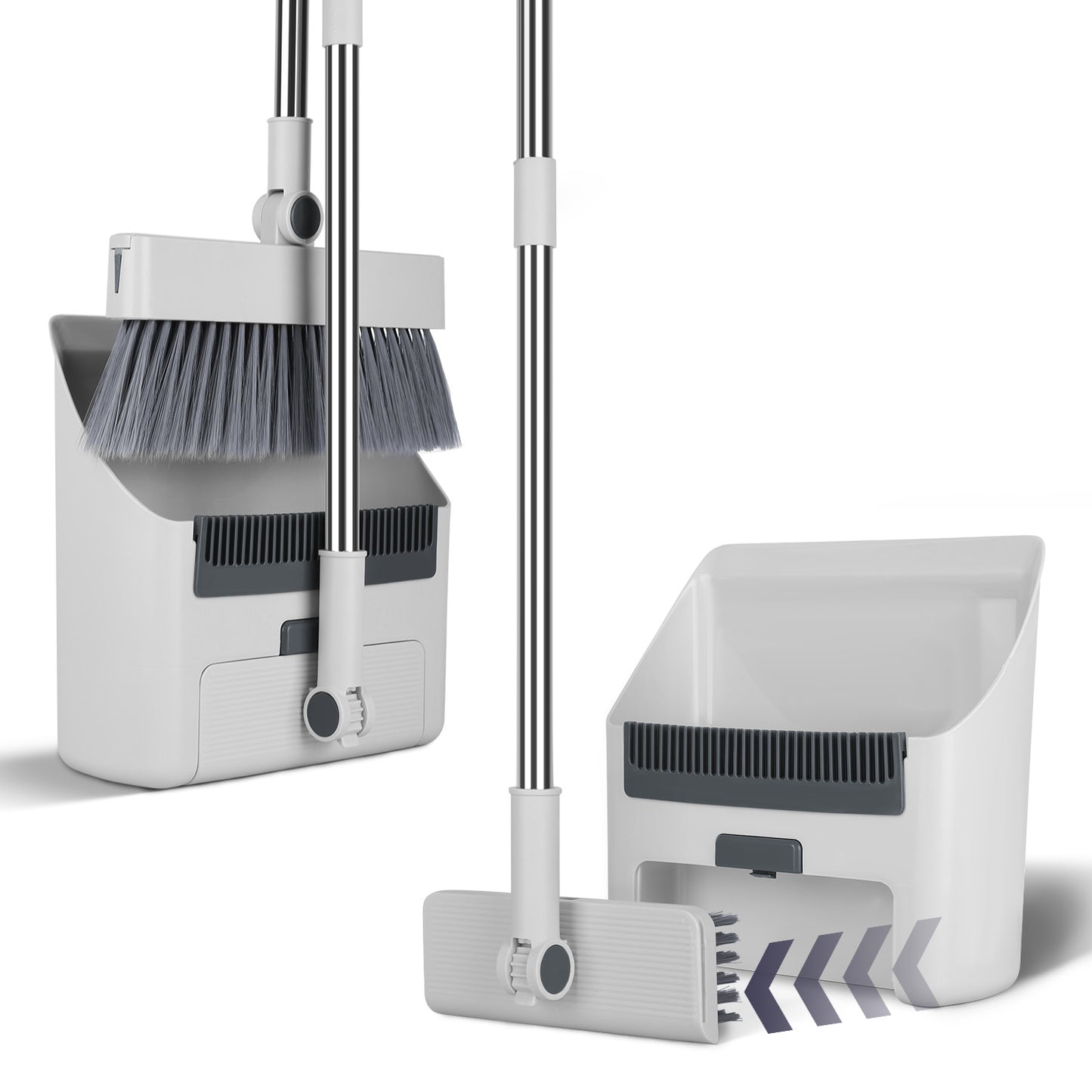 4-in-1 Stainless Steel Handle Broom and Dustpan Set for Indoor Outdoor Cleaning
