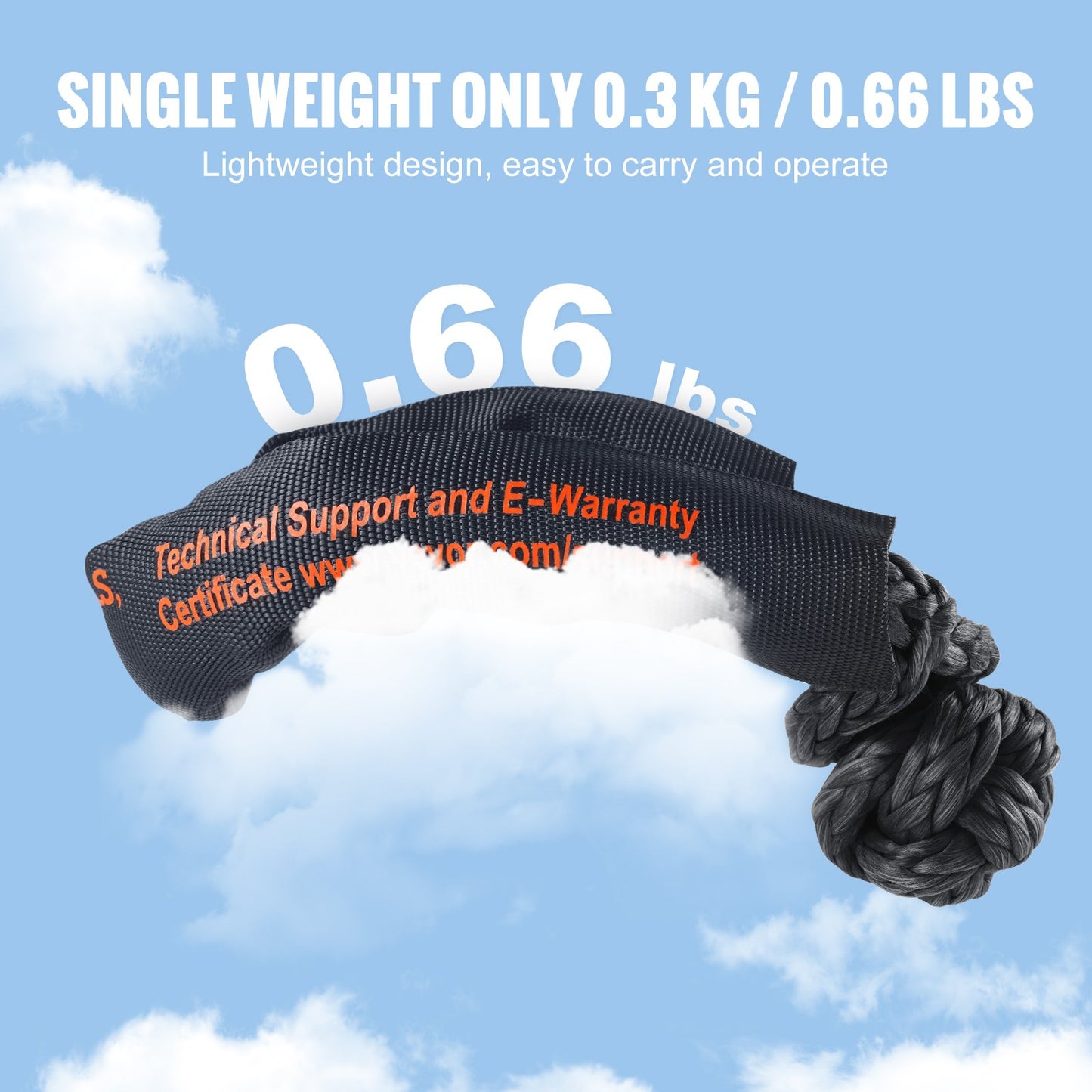 Heavy-Duty Synthetic Recovery Rope - 2 Pack 1/2 x 22 Inches 44,092 lbs Break Strength
