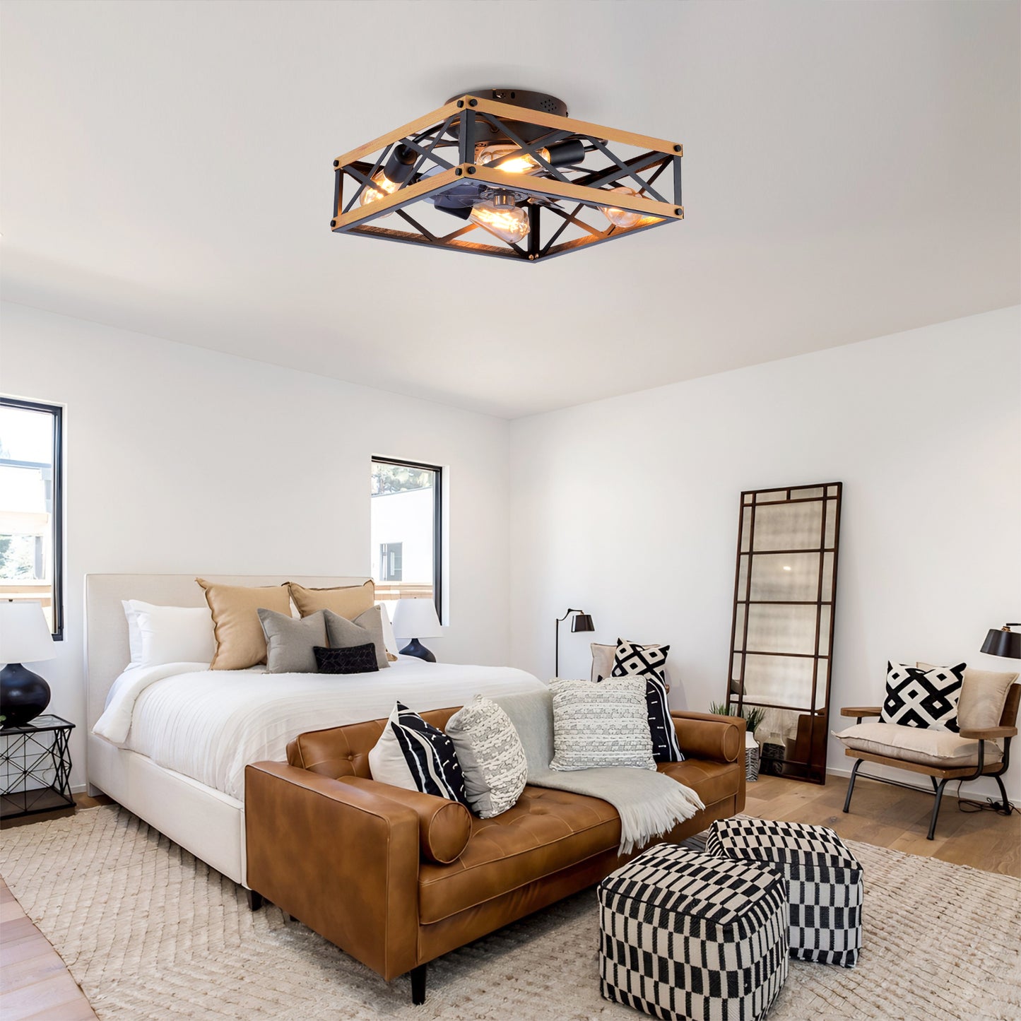 22.6 Inch Flush Mount Ceiling Fan with Remote Control - Bronze