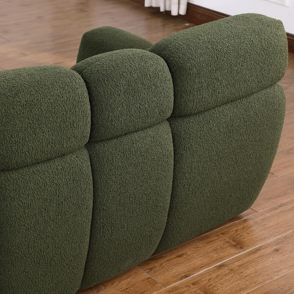 Olive Green Boucle Sofa - 3 Seater with Rolled Arms