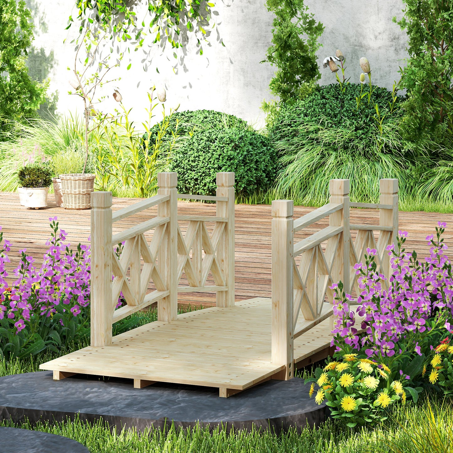 Wooden Garden Bridge Footbridge for Ponds Creek Streams 5 ft Nature Wood