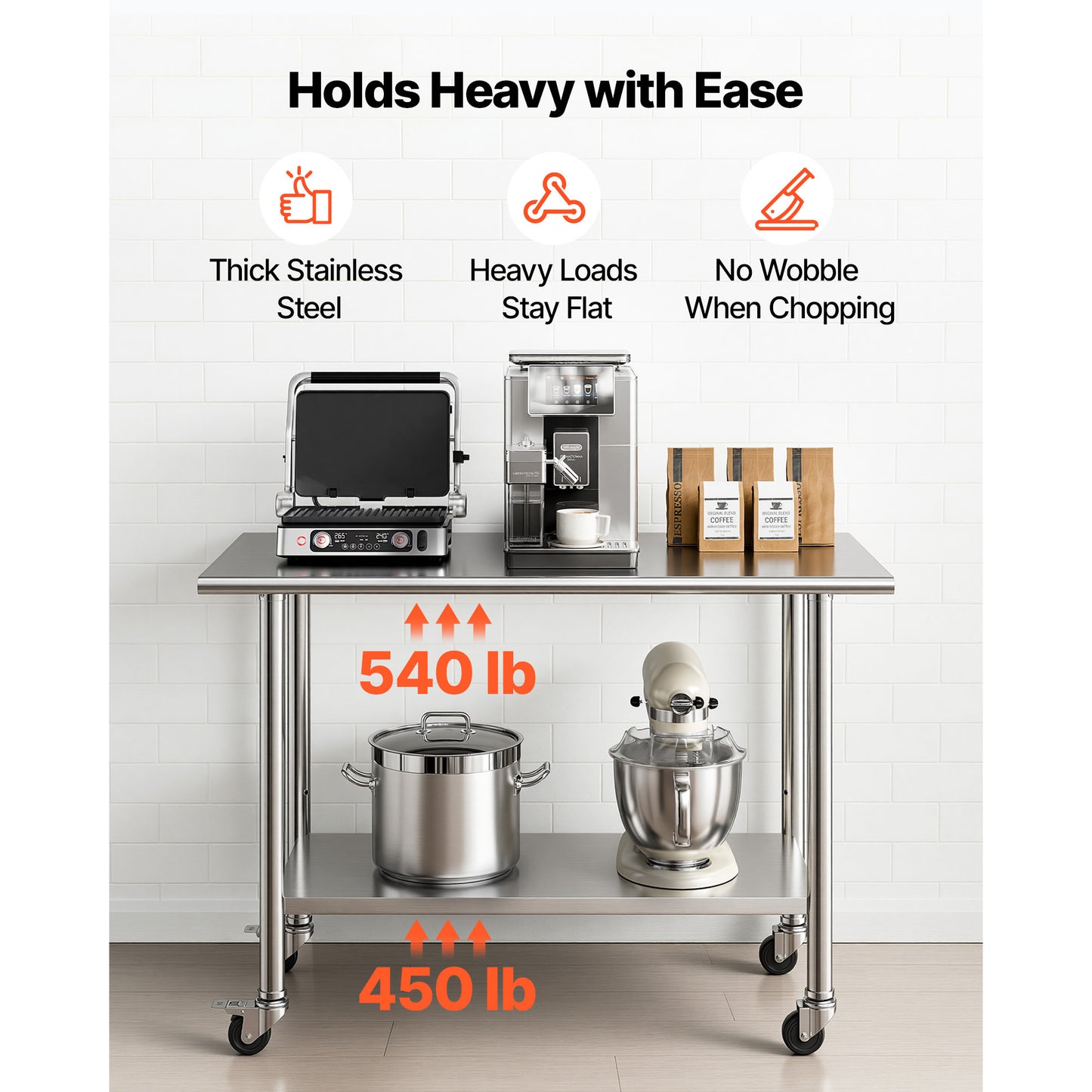 Stainless Steel Work Table 24x48 Inch Food Prep Station with Wheels and Adjustable Shelf