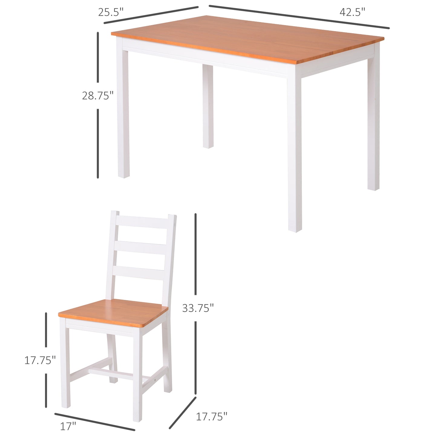 Dining Table Set for 4, 5 Piece Modern Kitchen and Chairs, Solid Wood