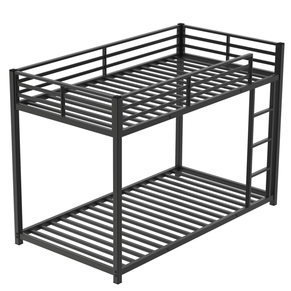 Twin Over Metal Bunk Bed, Low Bed With Ladder, Frame,Black, Sturdy