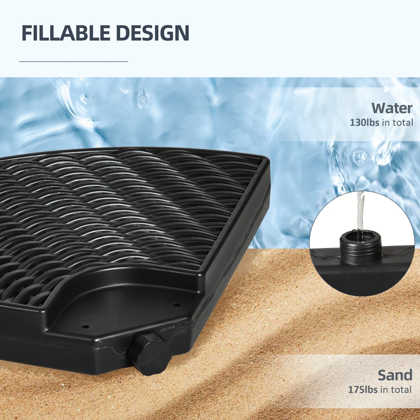 Patio Umbrella Base Weights - 4-Piece Sand or Water Filled, Black