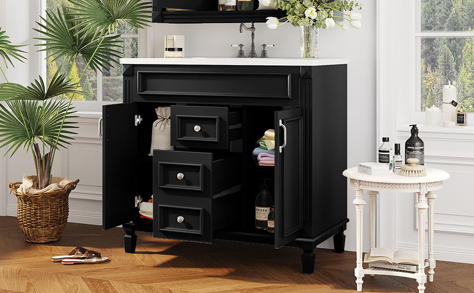 36-Inch Black Bathroom Vanity with Sink & Storage Cabinet