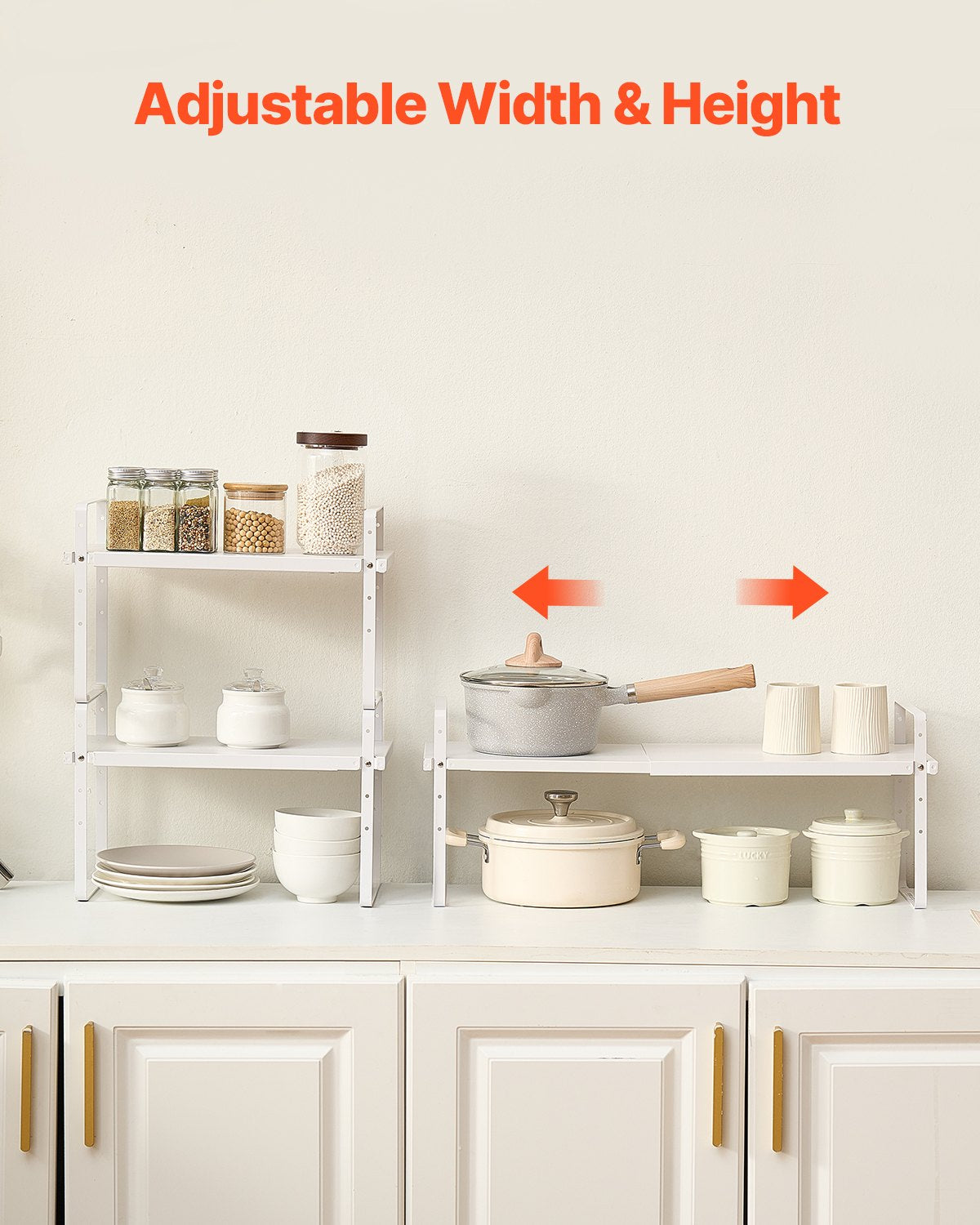Adjustable 2-Tier Kitchen Organizer Shelf - White Steel Spice Rack