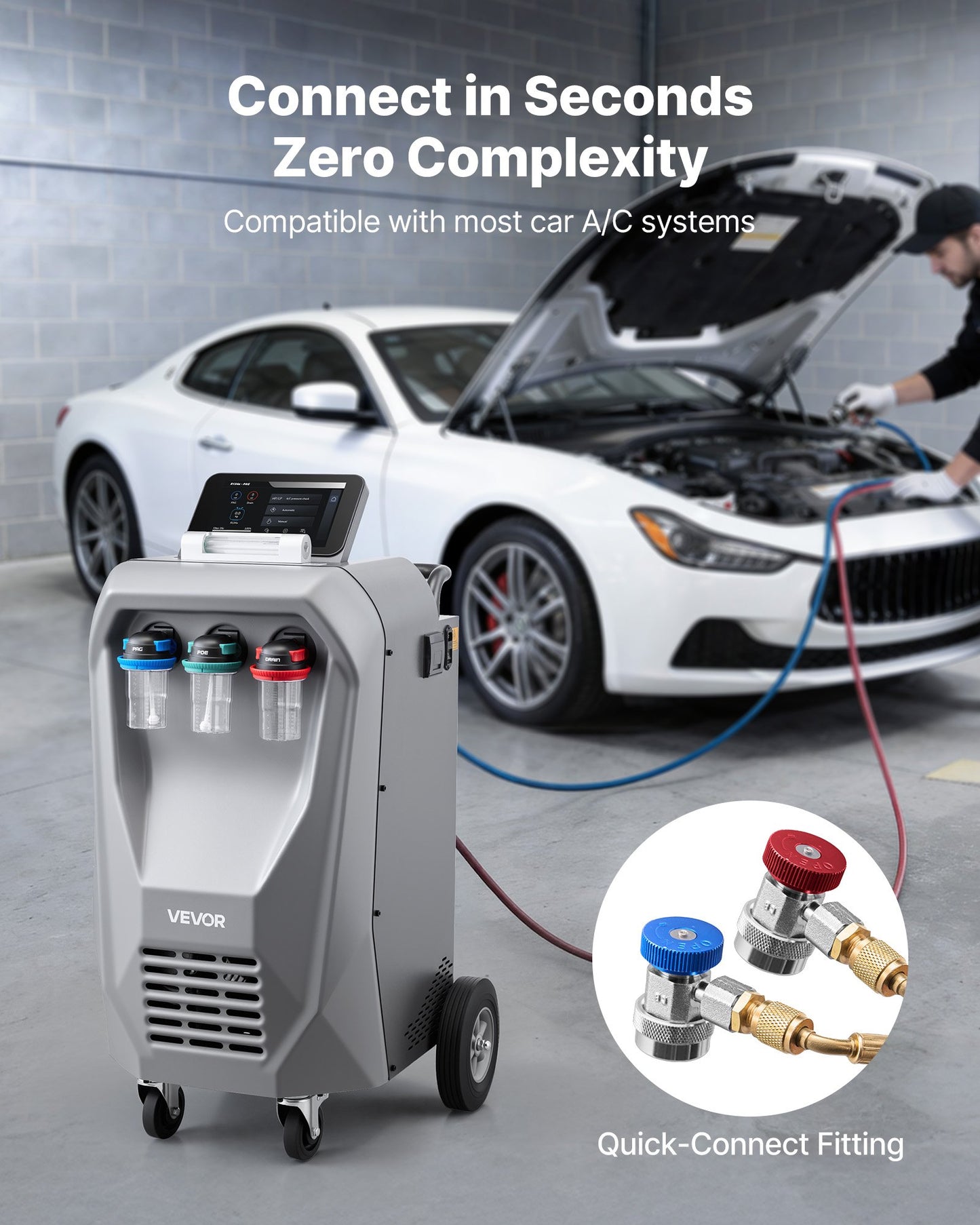 Automatic Refrigerant Recovery Machine for R134a with 98.5% Accuracy - 10.1-Inch Touch Screen for Automotive A/C Service