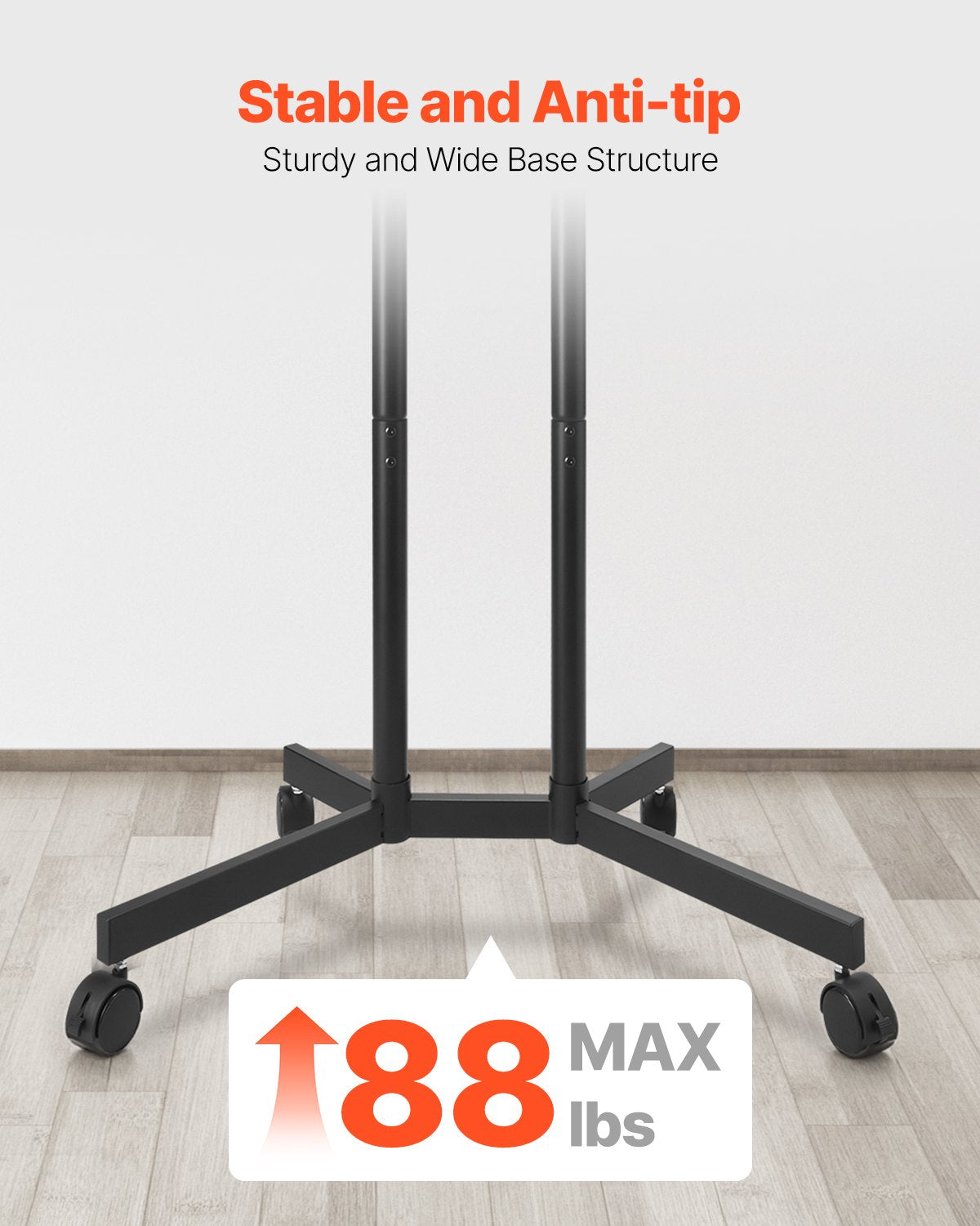 Mobile TV Stand for 32-65 Inch Screens - Height Adjustable with Wheels