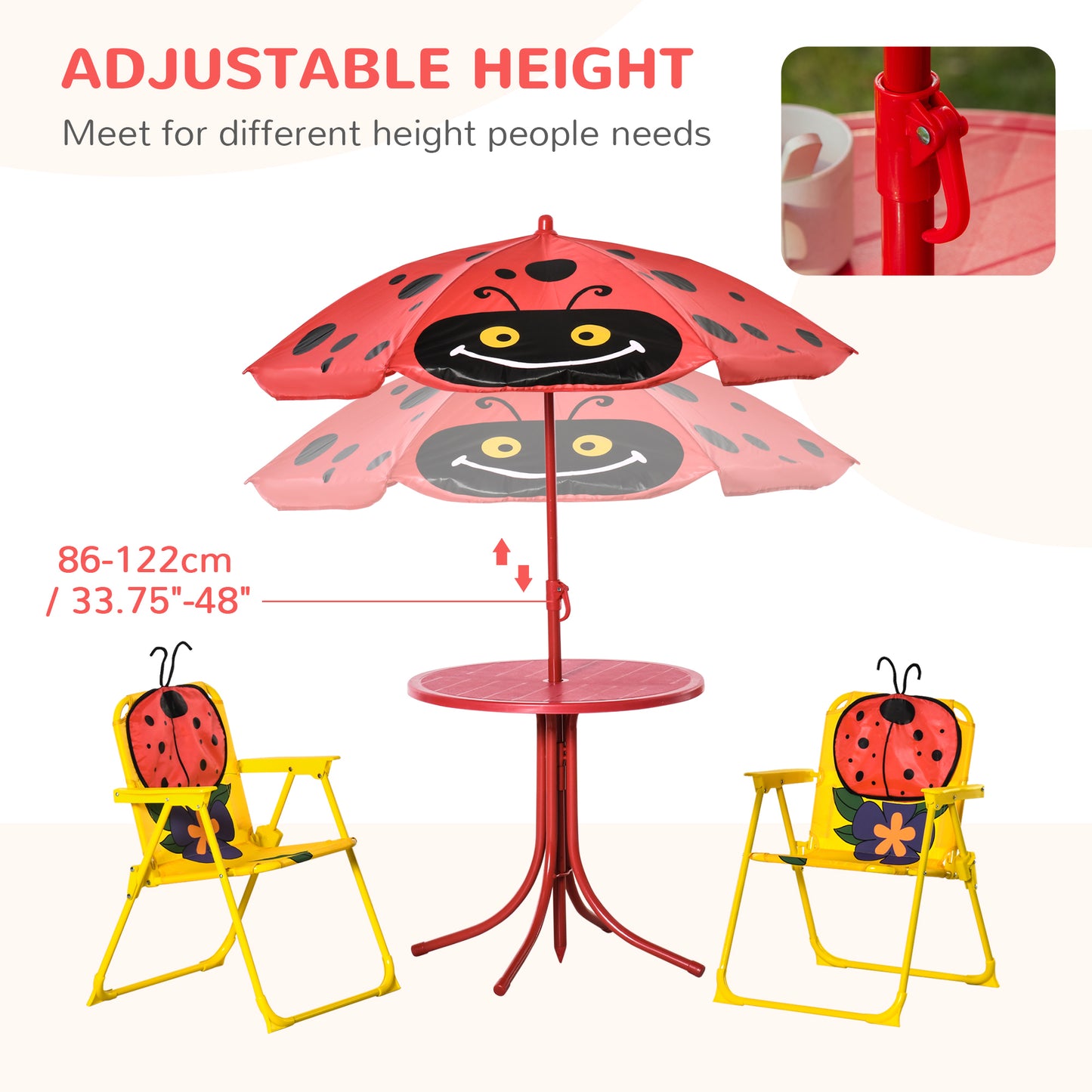 Kids Outdoor Table and Chair Set with Adjustable Umbrella - Red