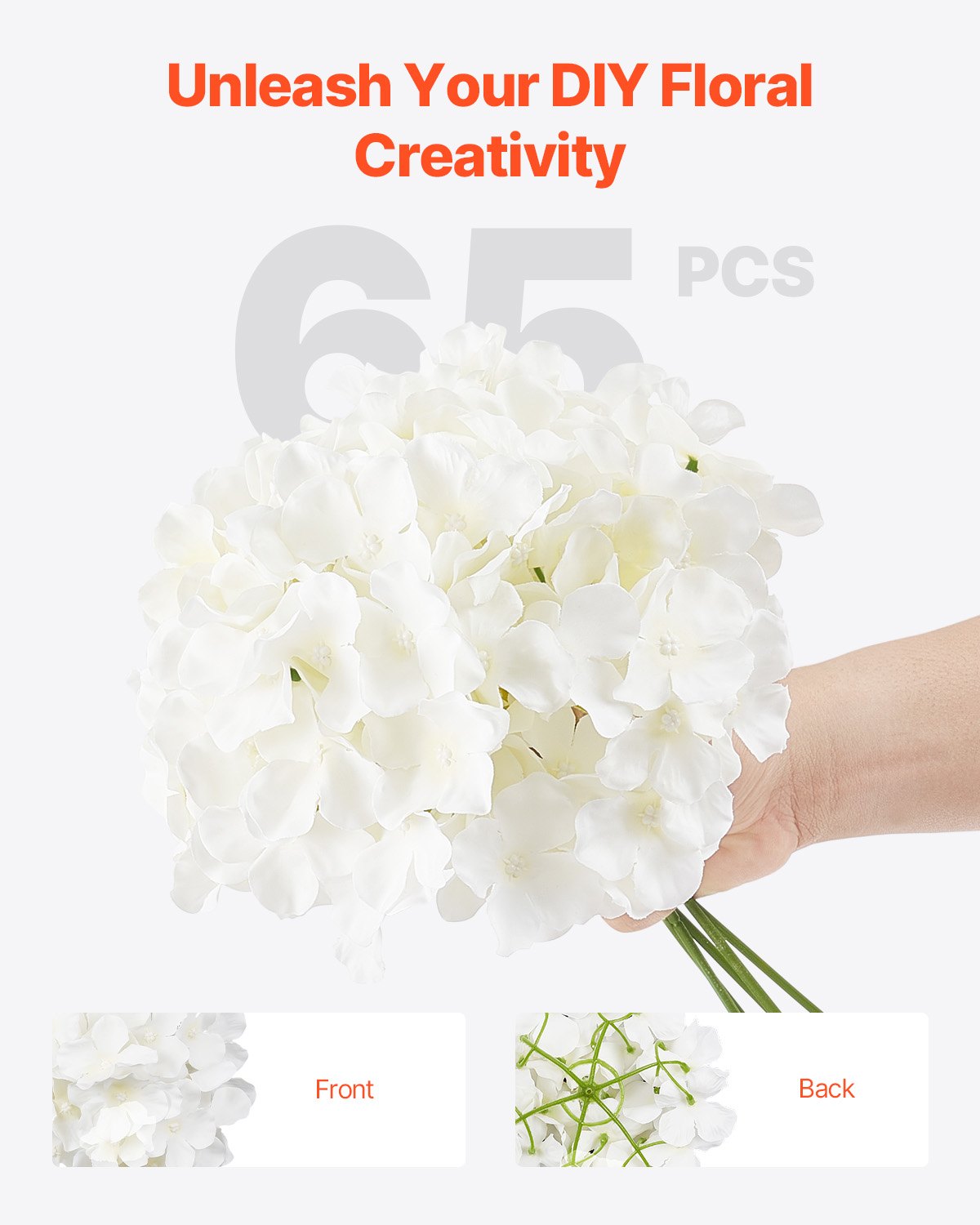 Artificial Hydrangea Flowers Bouquet - White, 65 Stems for Floral Arrangements