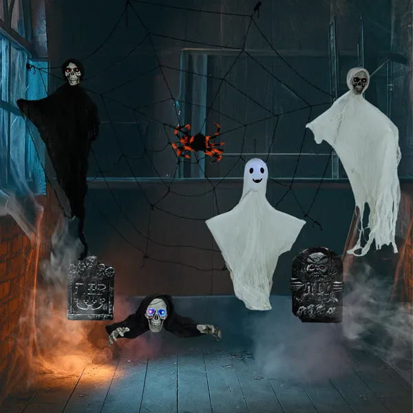 8-Piece Outdoor Halloween Decorations Set with LED Ghosts & Gravestones
