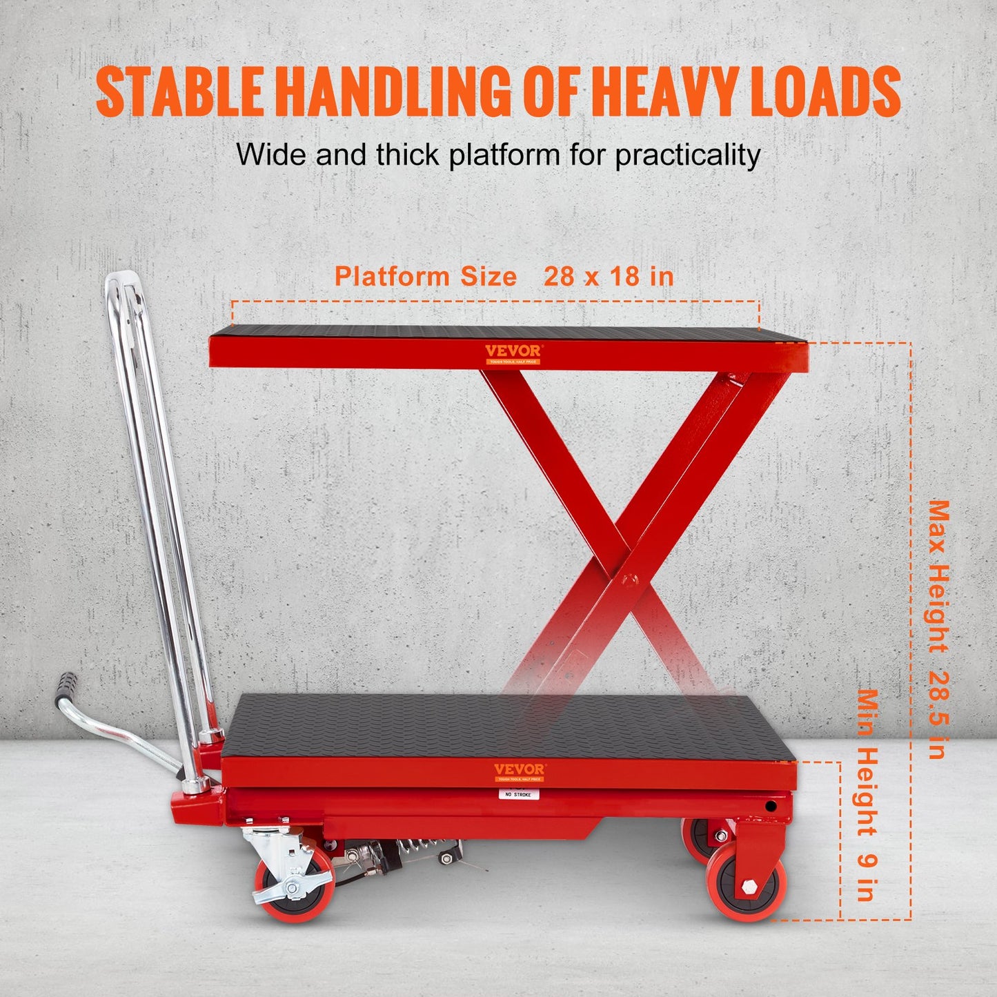Hydraulic Lift Table Cart 500lbs Capacity with Non-slip Pad - Red