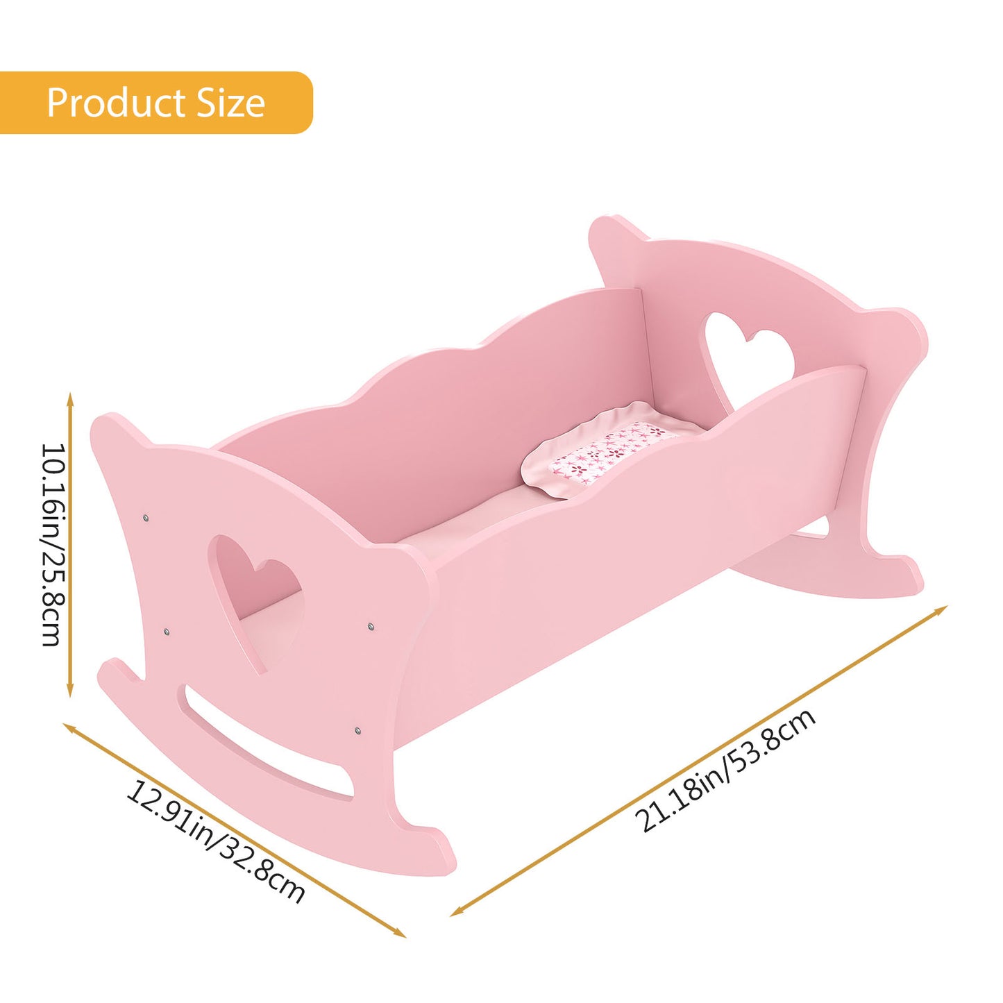 Wooden Cradle For 20 Inch Dolls Kids Role Play Easy Assembly Baby