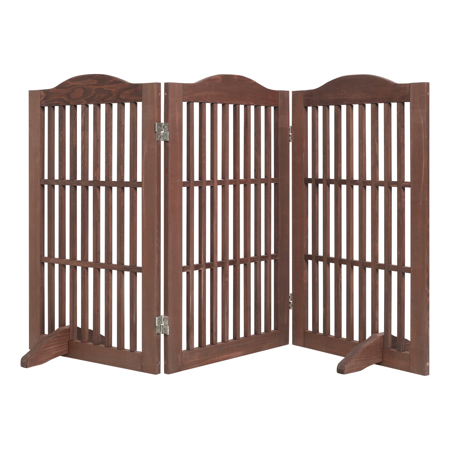 Wooden Foldable Pet Gate for Dogs - 30 Inch 3 Panels, Freestanding Doorway Fence, Brown