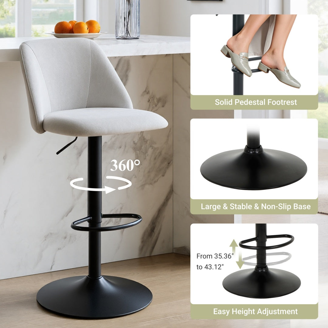 Adjustable Upholstered Swivel Bar Stools - Set of 1