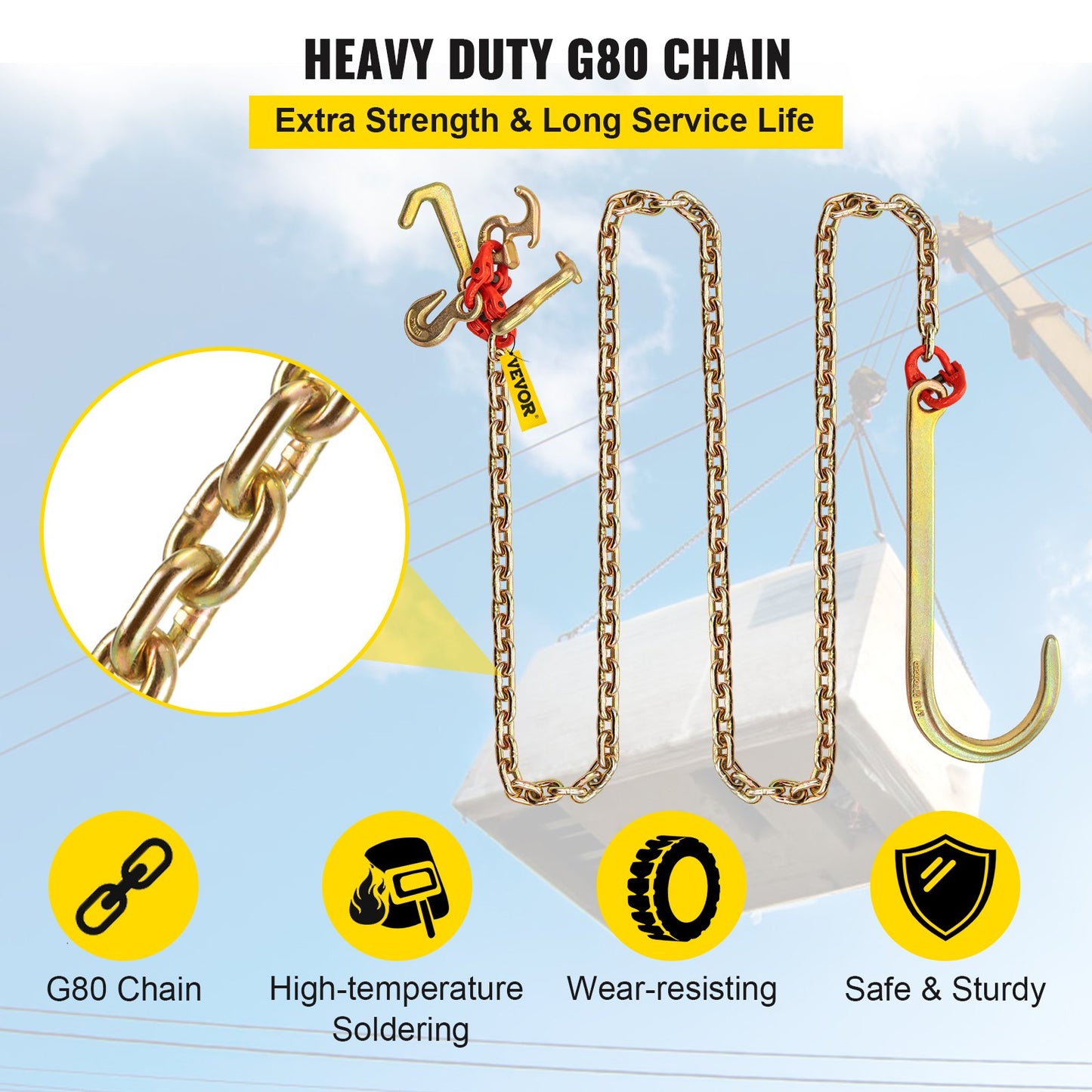 Heavy-Duty 5/16 In X 10 Ft G80 Tow Chain with 2 Hooks – Alloy Steel Towing Chain