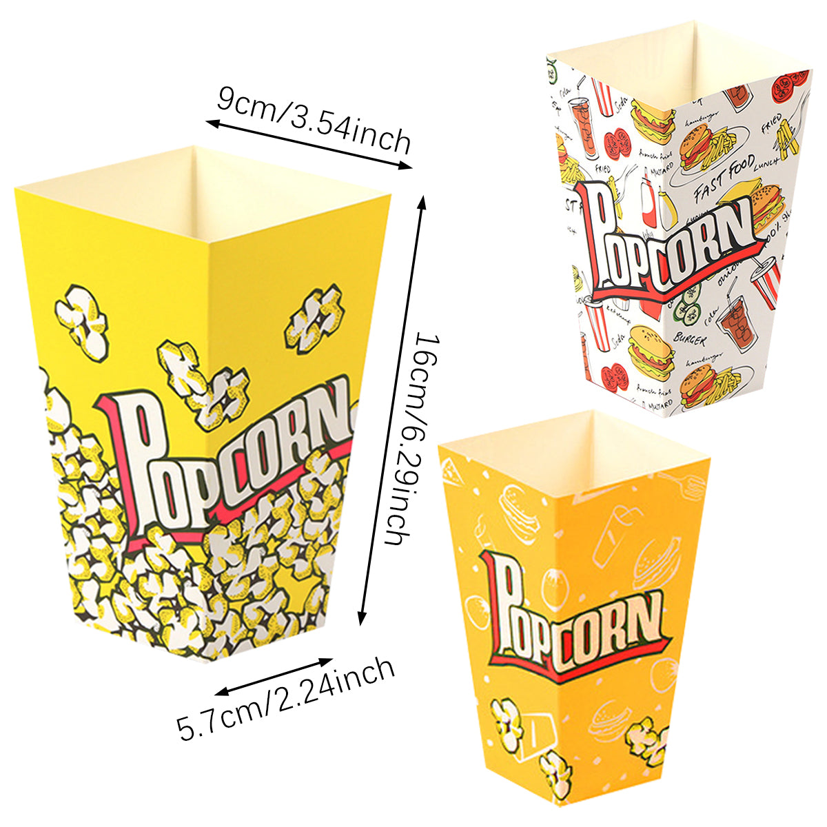100-Pack Paper Popcorn Boxes - Yellow, Orange & White