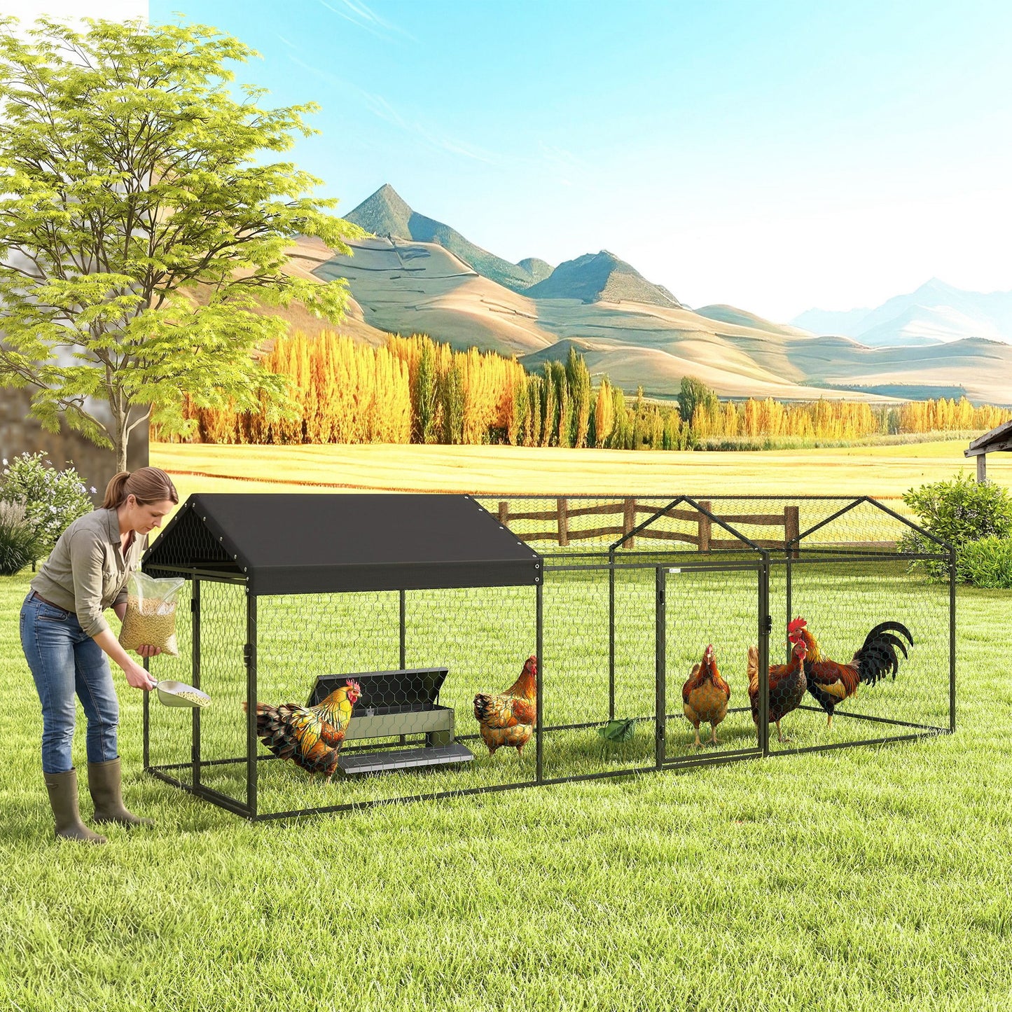 Large Metal Chicken Coop with Waterproof Cover for Poultry and Rabbits, Outdoor Cage