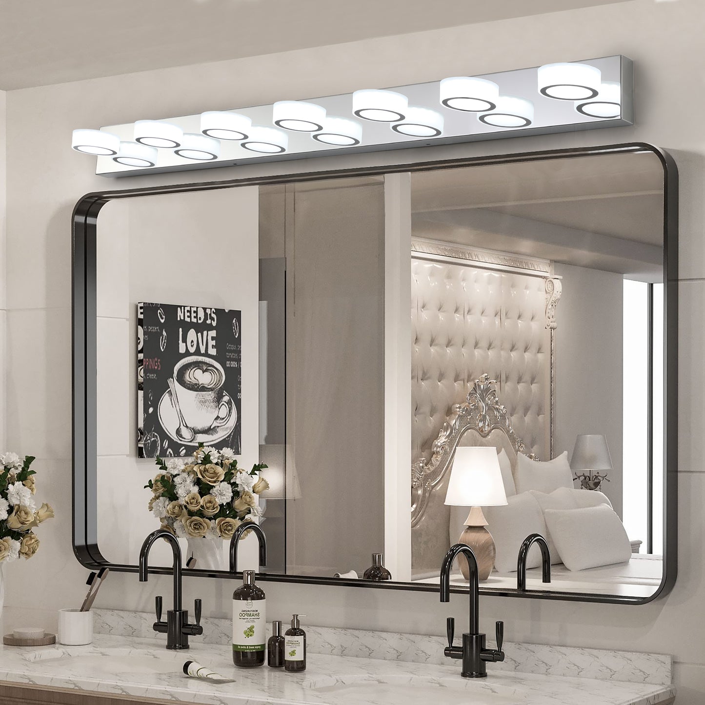 Modern 7-Light LED Vanity Light Fixture - Chrome & Acrylic Shades