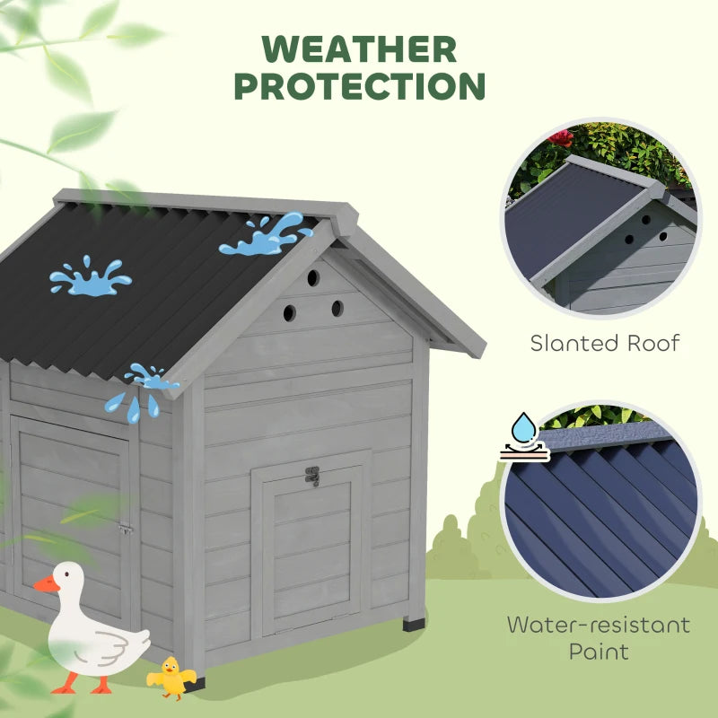 Wooden Duck Coop with Openable Roof & Double Doors - Light Gray Pet House