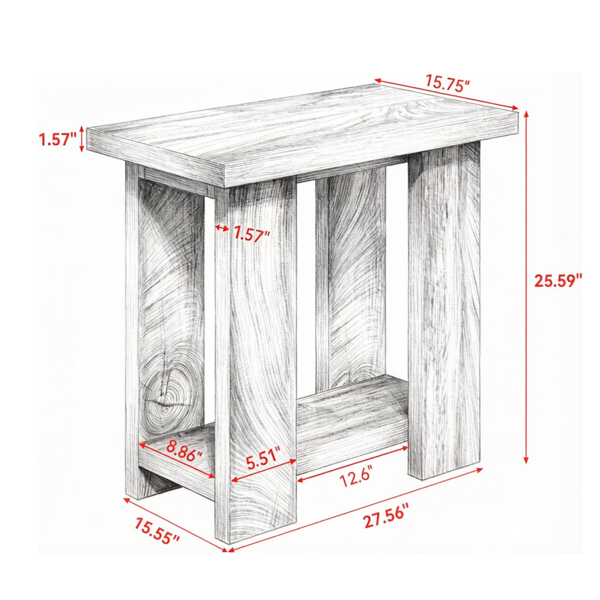 Durable Farmhouse End Table with Ample Storage - 27.56"L