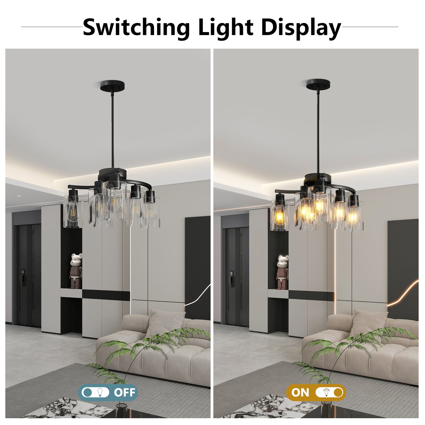6-Light Farmhouse Black Chandelier for Dining Room Modern Pendant Light Fixture