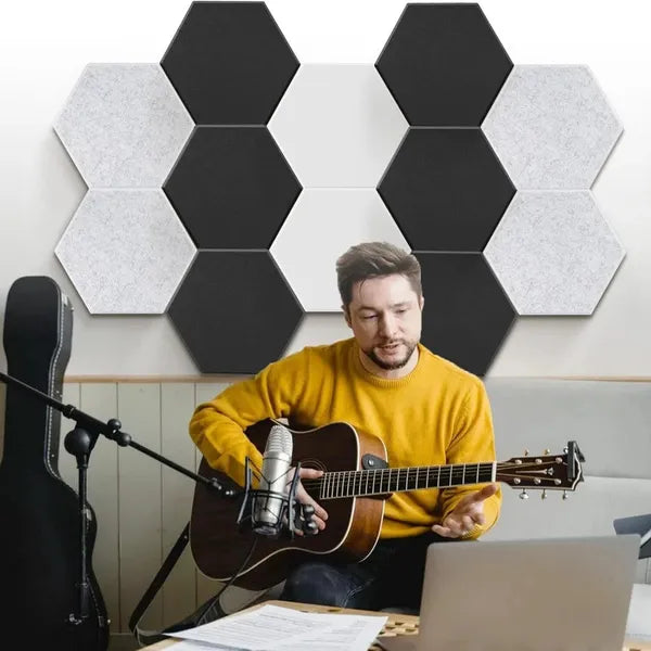 Hexagon Acoustic Wall Panels 12-Pack - Soundproof Foam Tiles for Studio & Office